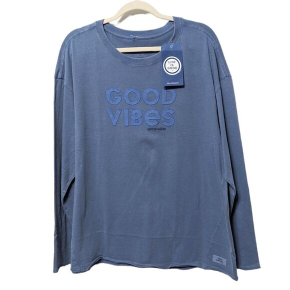 NWT LIFE IS GOOD Vintage Blue Good Vibes Ex-Boyfriend Long Sleeve Crushe… - Picture 2 of 7